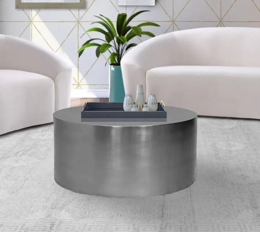 Cylinder Coffee Table In Brushed Chrome - 297 - Ct | Meridian | Home Elegance USA