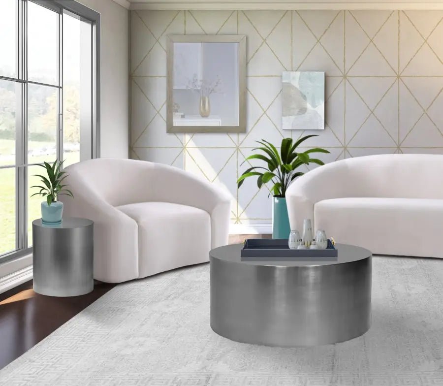 Cylinder Coffee Table In Brushed Chrome - 297 - Ct | Meridian | Home Elegance USA
