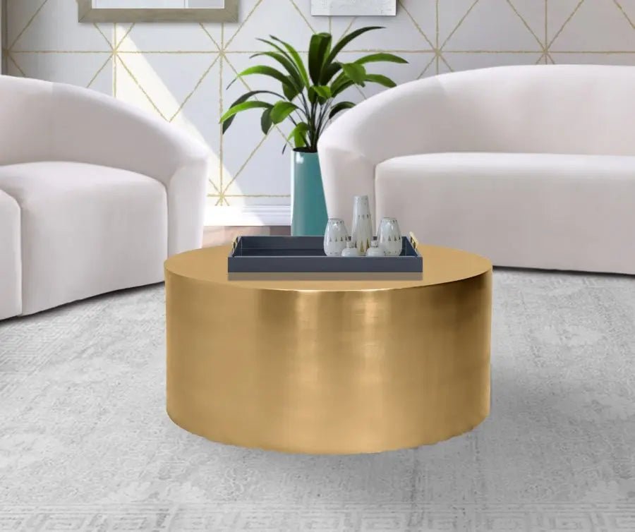 Cylinder Coffee Table In Brushed Gold - 296 - Ct | Meridian | Home Elegance USA