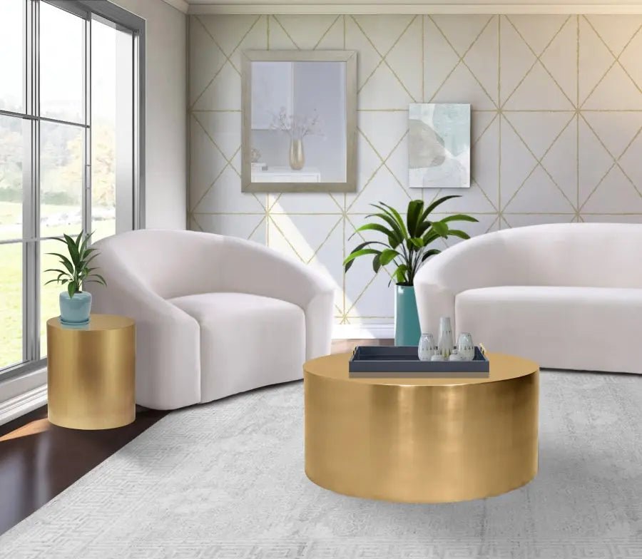 Cylinder Coffee Table In Brushed Gold - 296 - Ct | Meridian | Home Elegance USA