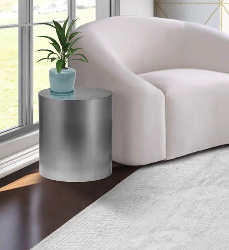 Cylinder End Table In Brushed Chrome - 297 - Et | Meridian | Home Elegance USA