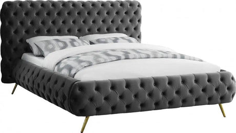 Delano Velvet King Bed In Grey - Delanogrey - K | Meridian | Home Elegance USA