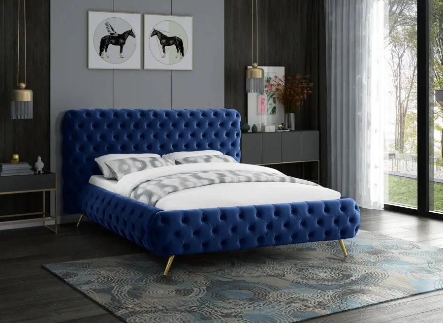 Delano Velvet King Bed In Navy - Delanonavy - K | Meridian | Home Elegance USA