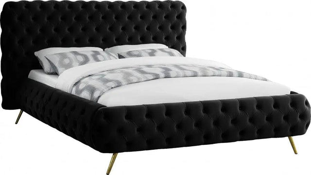Delano Velvet Queen Bed In Black - Delanoblack - Q | Meridian | Home Elegance USA