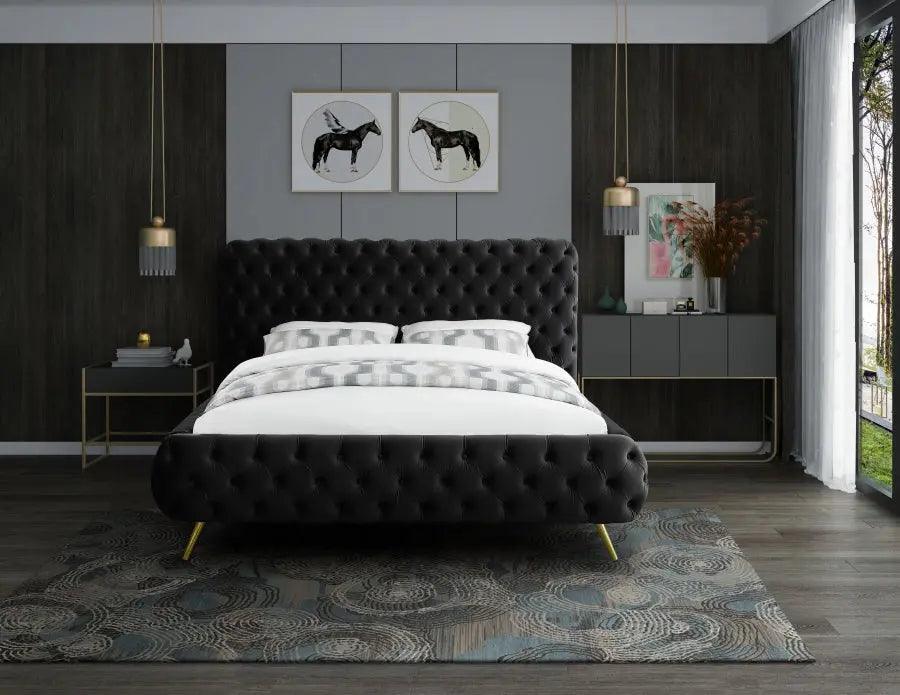 Delano Velvet Queen Bed In Black - Delanoblack - Q | Meridian | Home Elegance USA