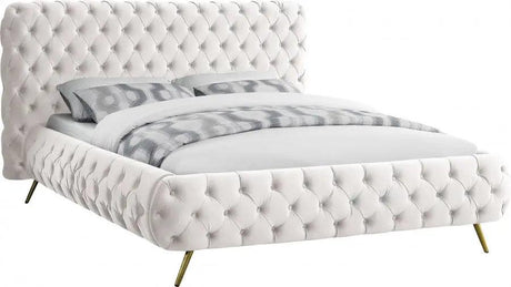 Delano Velvet Queen Bed In Cream - Delanocream - Q | Meridian | Home Elegance USA