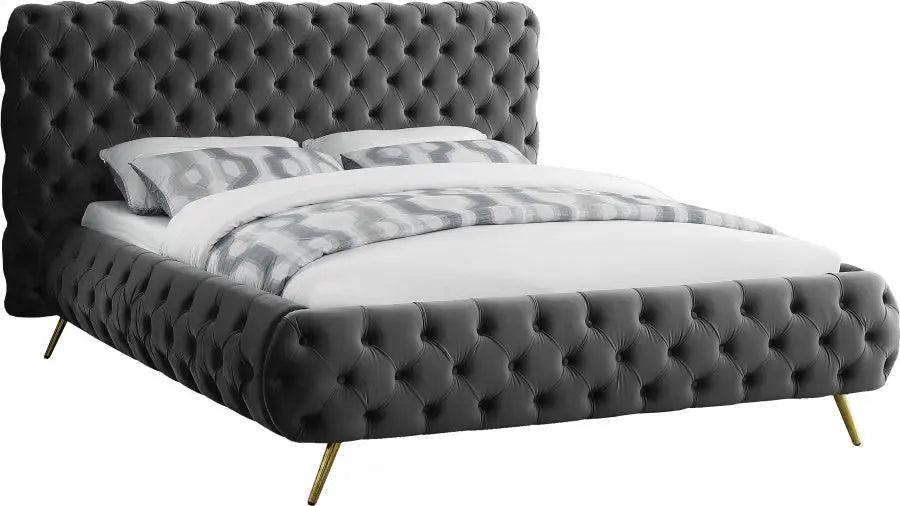 Delano Velvet Queen Bed In Grey - Delanogrey - Q | Meridian | Home Elegance USA
