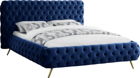 Delano Velvet Queen Bed In Navy - Delanonavy - Q | Meridian | Home Elegance USA
