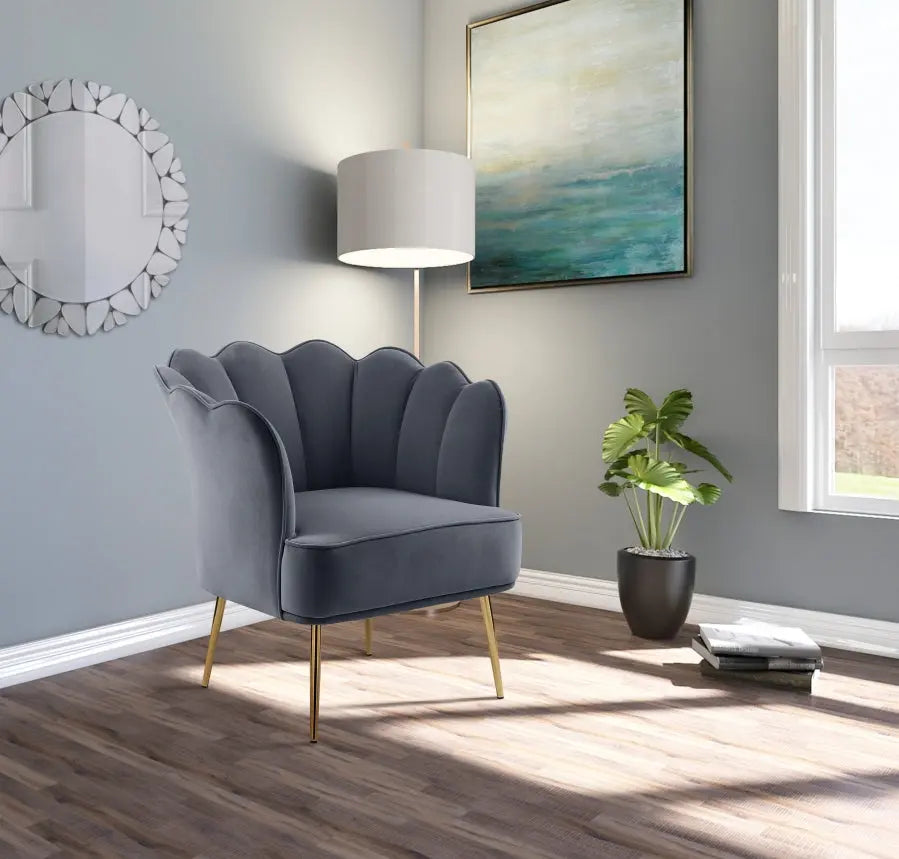 Meridian Furniture - Jester Velvet Accent Chair In Grey - 516Grey