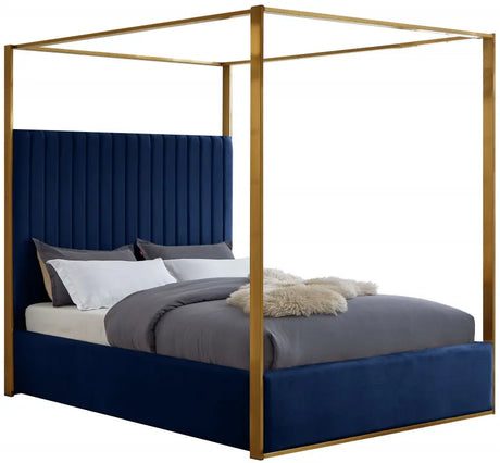 Meridian Furniture - Jones Velvet King Bed In Navy - Jonesnavy-K