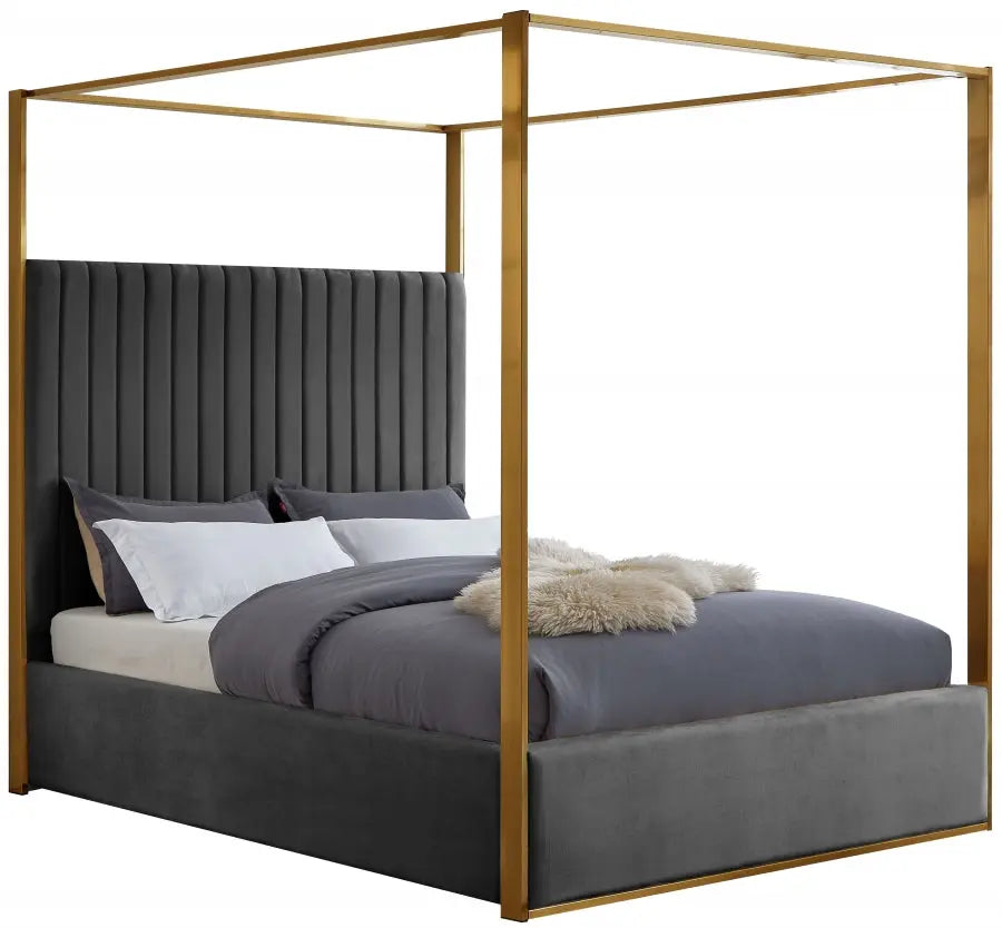 Meridian Furniture - Jones Velvet Queen Bed In Grey - Jonesgrey-Q
