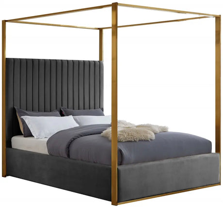Meridian Furniture - Jones Velvet Queen Bed In Grey - Jonesgrey-Q