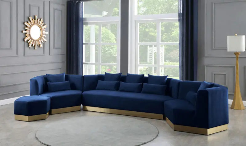 Meridian Furniture - Marquis Velvet Ottoman In Navy - 600Navy-Ott