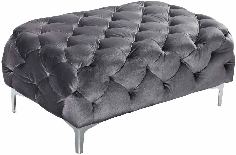 Meridian Furniture - Mercer Velvet Ottoman In Grey - 646Gry-Ott