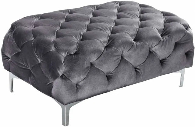 Meridian Furniture - Mercer Velvet Ottoman In Grey - 646Gry-Ott