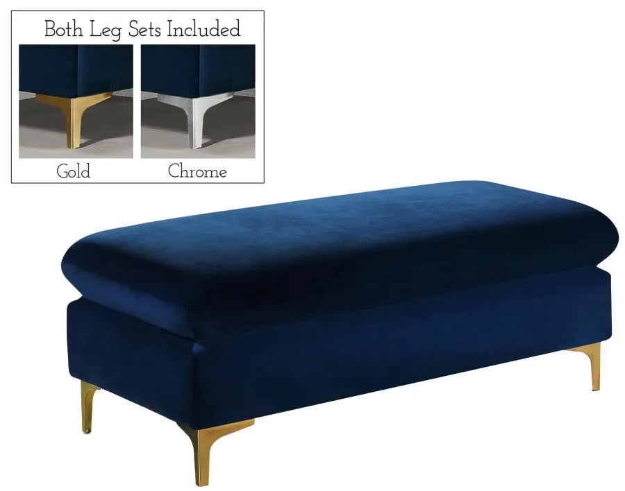 Meridian Furniture - Naomi Velvet Ottoman Bench In Navy - 636Navy-Ott