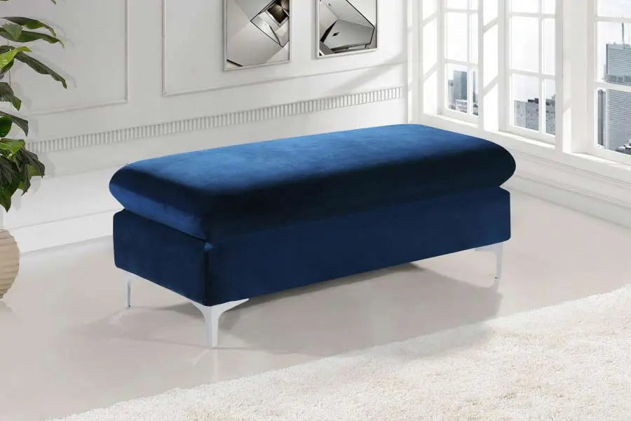 Meridian Furniture - Naomi Velvet Ottoman Bench In Navy - 636Navy-Ott