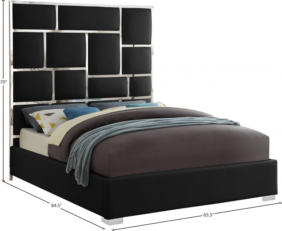 Milan Faux Leather Queen Bed In Black - Milanblack-Q | Meridian - Home Elegance USA
