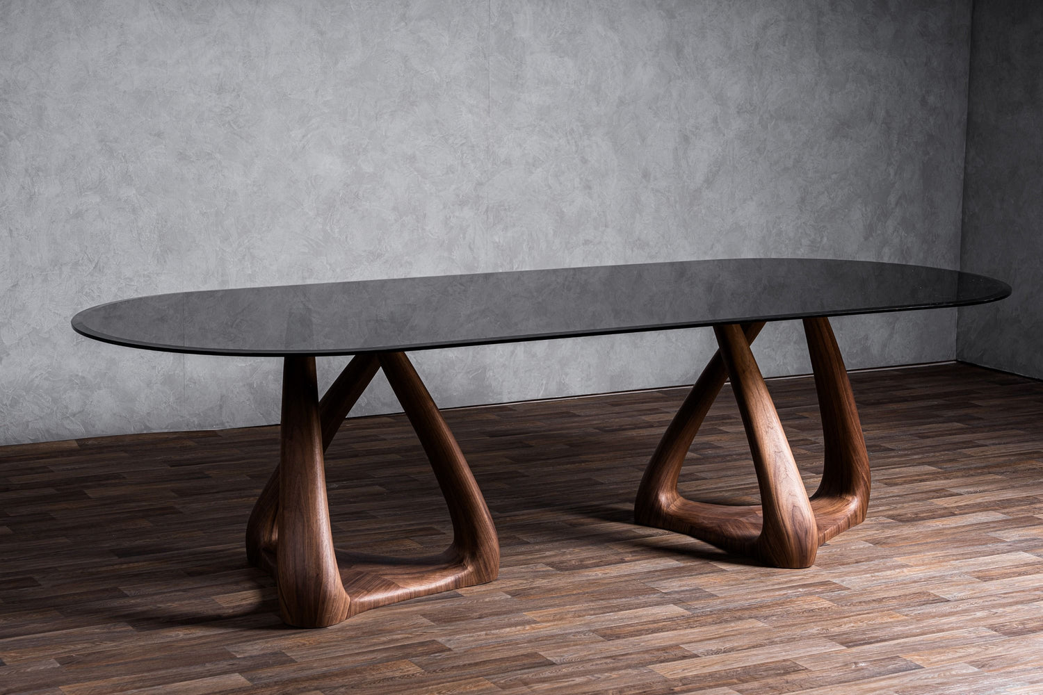 Modrest Christy - Mid-Century Modern Grey Glass + Walnut Oval Dining Table - Home Elegance USA