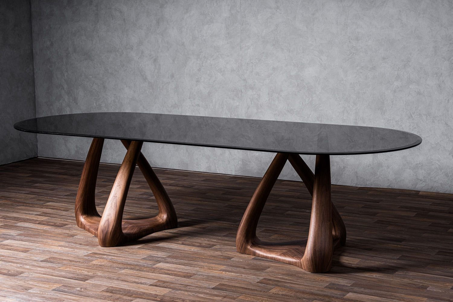 Modrest Christy - Mid-Century Modern Grey Glass + Walnut Oval Dining Table - Home Elegance USA