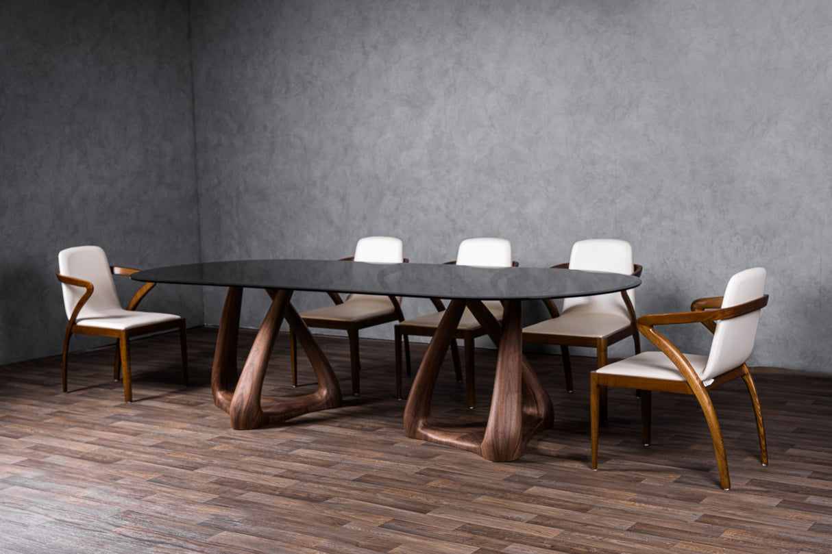 Modrest Christy - Mid-Century Modern Grey Glass + Walnut Oval Dining Table - Home Elegance USA