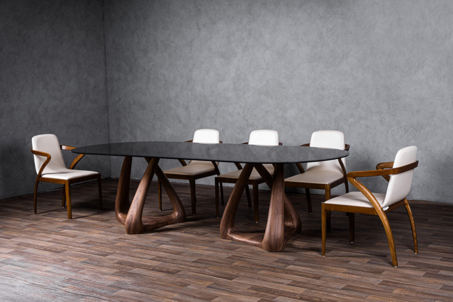 Modrest Christy - Mid-Century Modern Grey Glass + Walnut Oval Dining Table - Home Elegance USA