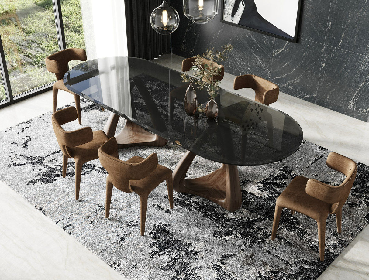 Modrest Christy - Mid-Century Modern Grey Glass + Walnut Oval Dining Table - Home Elegance USA
