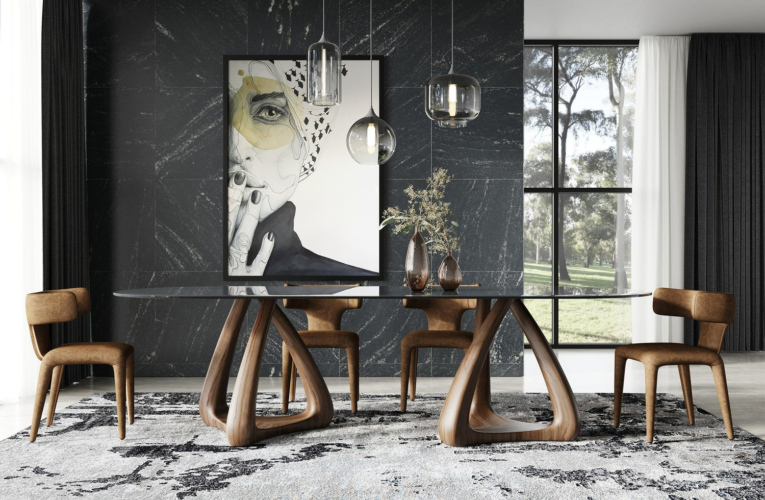 Modrest Christy - Mid-Century Modern Grey Glass + Walnut Oval Dining Table - Home Elegance USA
