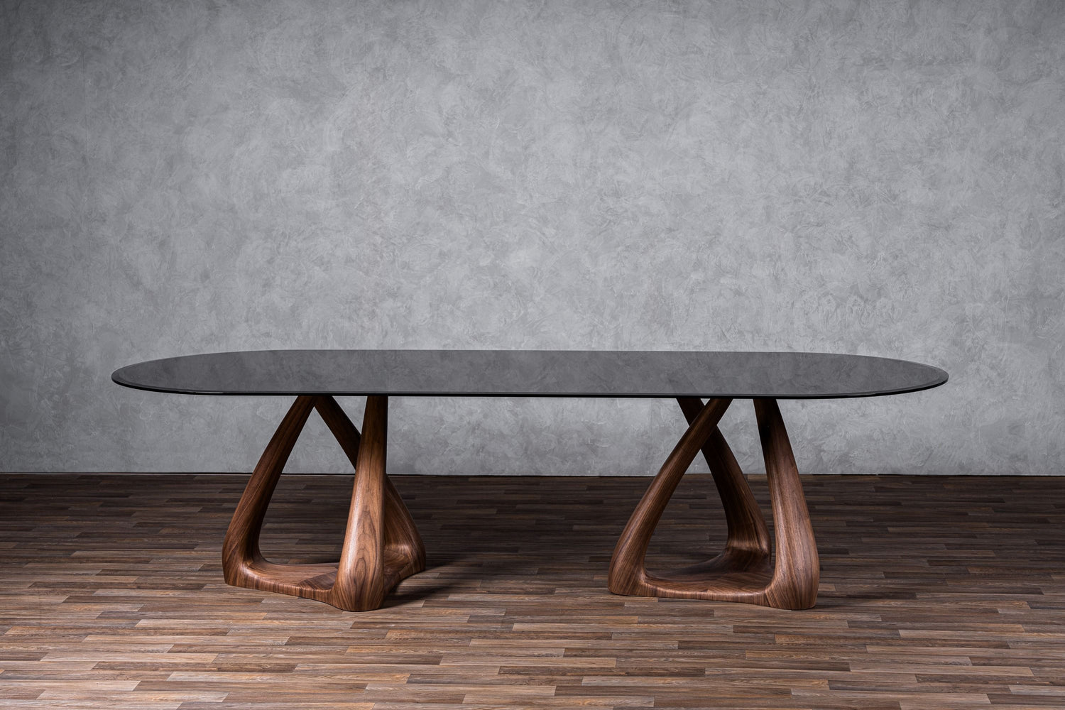 Modrest Christy - Mid-Century Modern Grey Glass + Walnut Oval Dining Table - Home Elegance USA