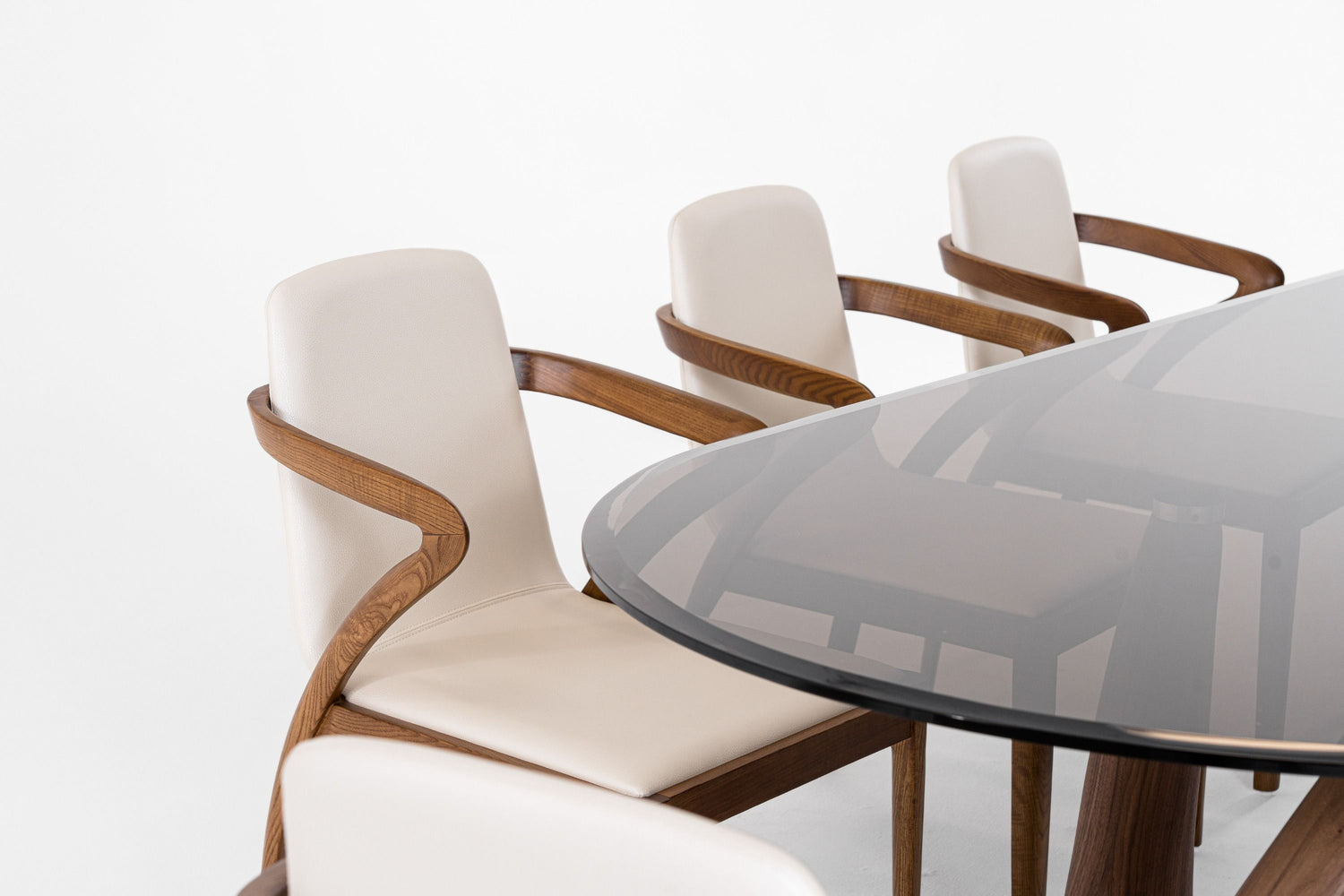 Modrest Christy - Mid-Century Modern Grey Glass + Walnut Oval Dining Table - Home Elegance USA