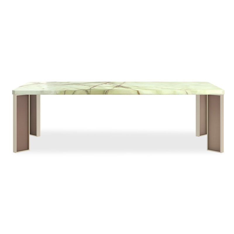 The Naturalist Dining Table 100" Green Onyx Stone Top Brushed Gold Base – Caracole