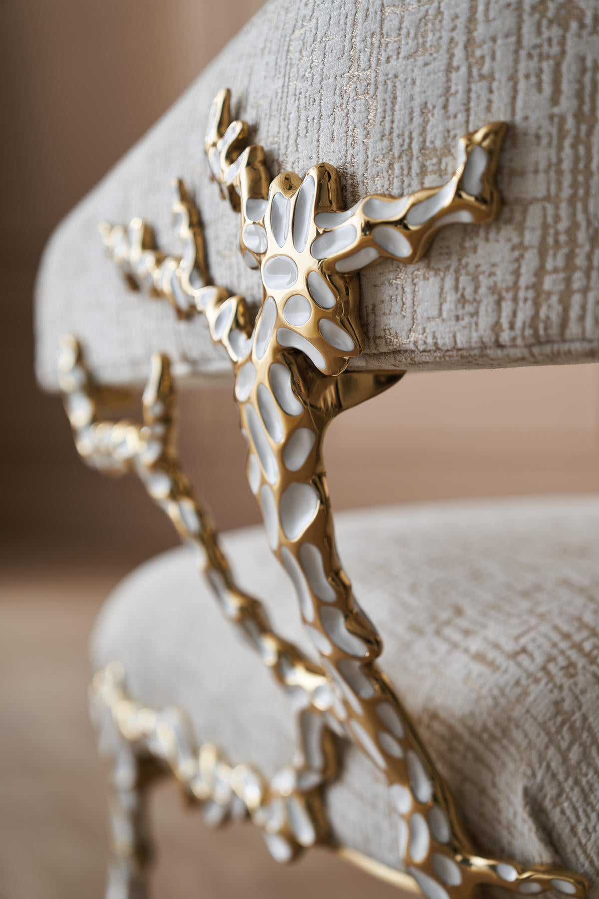 Glimmer of Hope Chair, Gold Brush Frame, Plush Upholstery | Caracole