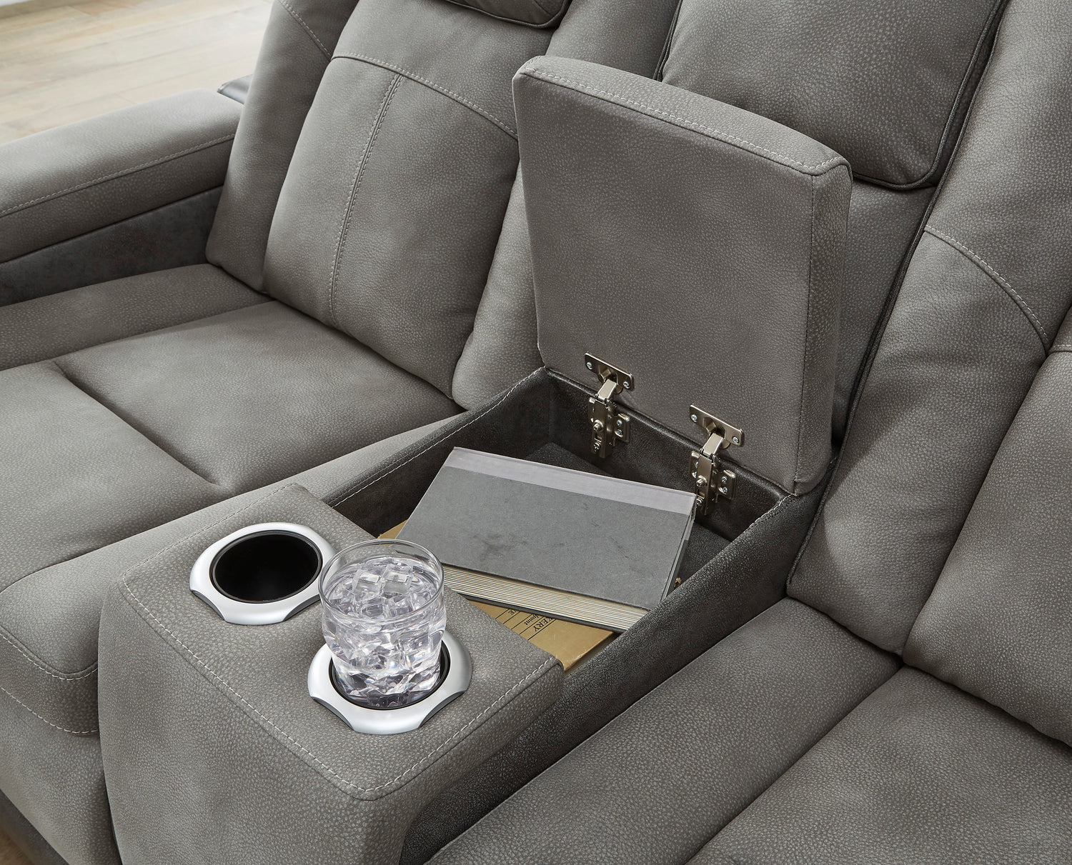 Ashley Slate Next-Gen DuraPella PWR REC Loveseat/CON/ADJ HDRST - Faux Leather - Home Elegance USA