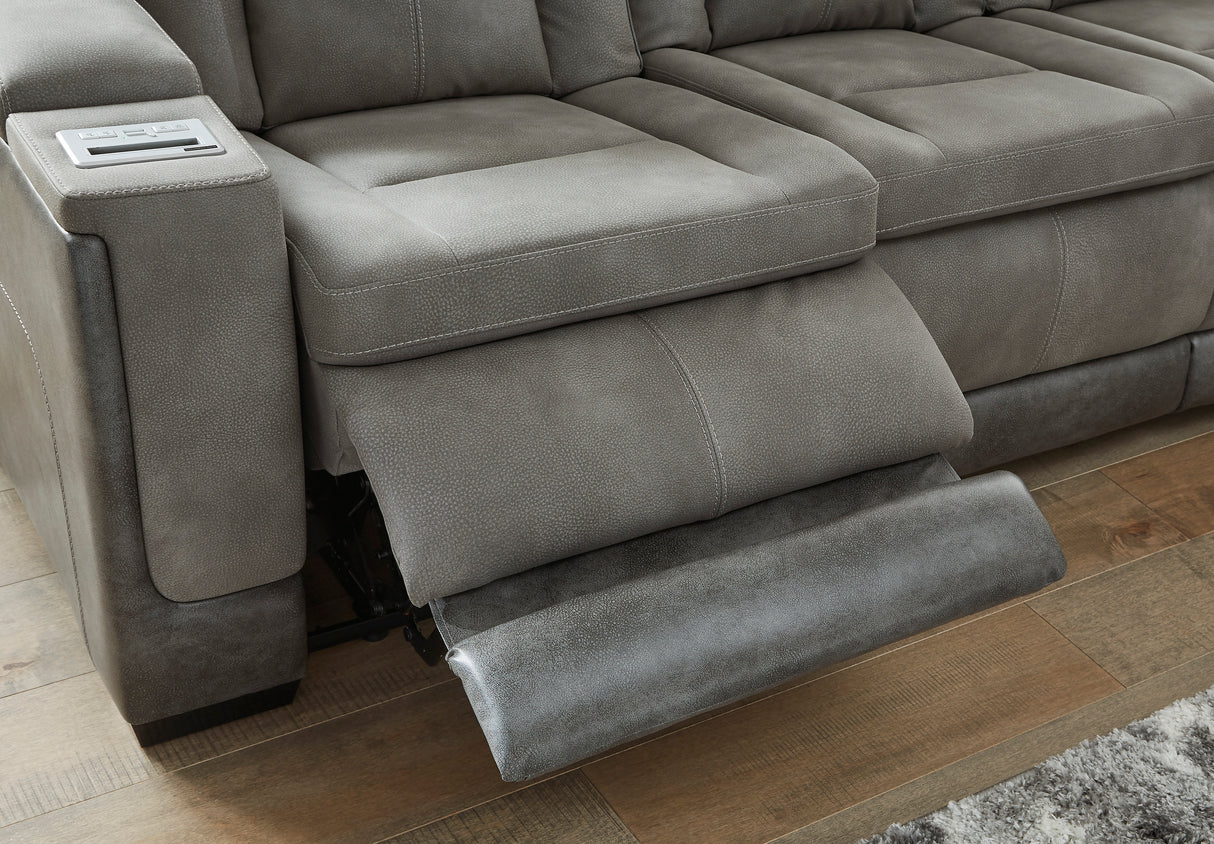 Ashley Slate Next-Gen DuraPella PWR REC Loveseat/CON/ADJ HDRST - Faux Leather - Home Elegance USA