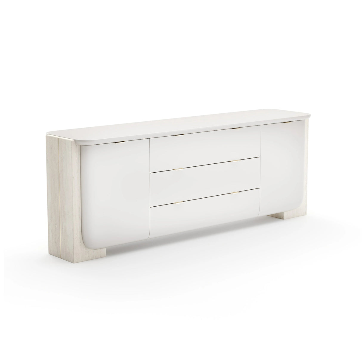 Overlap Sideboard Latte Gloss with Travertine Stone | Caracole Classic