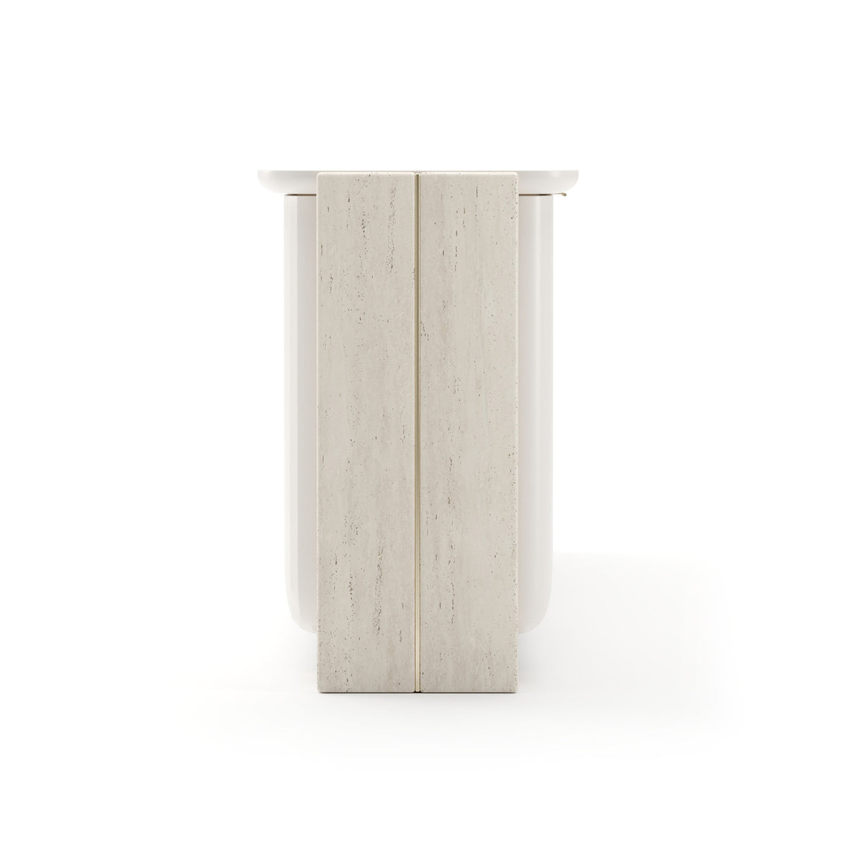 Overlap Sideboard Latte Gloss with Travertine Stone | Caracole Classic
