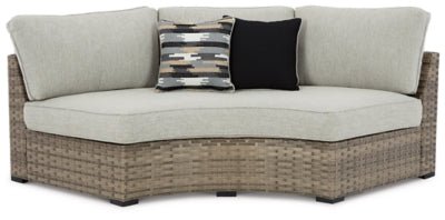 Ashley Beige Calworth Curved Loveseat with Cushion | Home Elegance USA