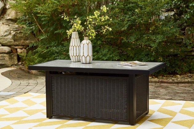 Black/Light Gray Beachcroft Rectangular Fire Pit Table | Ashley | Home Elegance USA