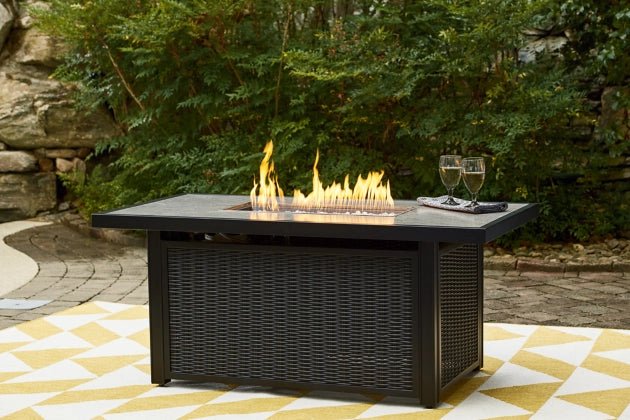 Black/Light Gray Beachcroft Rectangular Fire Pit Table | Ashley | Home Elegance USA
