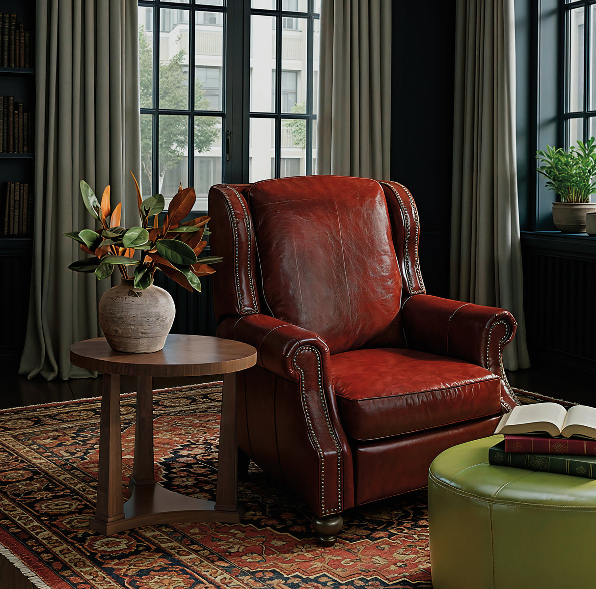 Drake Manual Recliner in Red Balmoral Cornwall Leather | Hooker Furniture