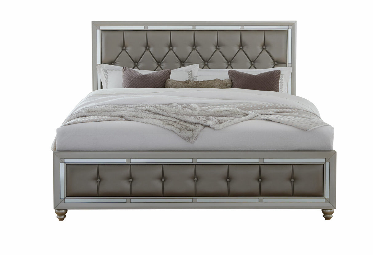 Bed with tufted headboard and footboard on a white background