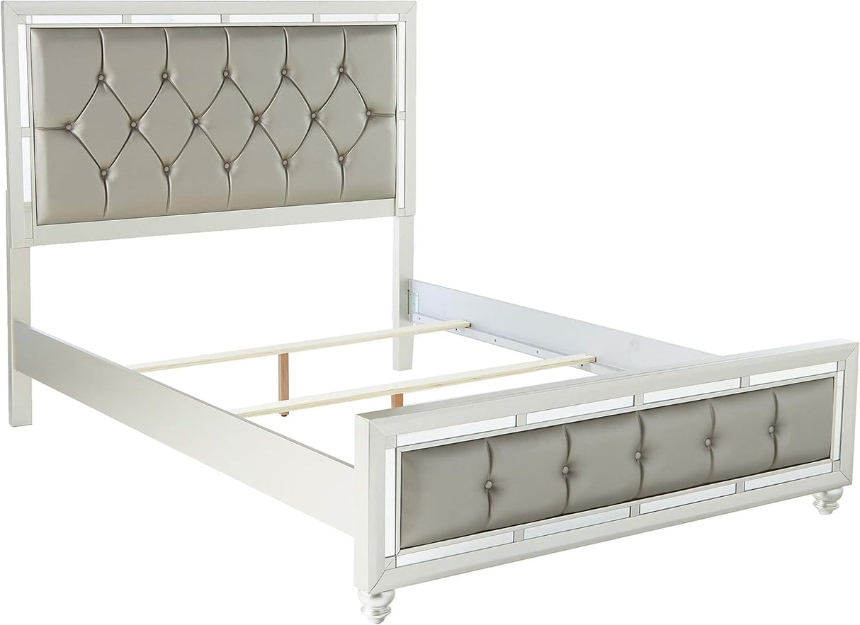 Riley Upholstered Silver Bed with Crystal Tufting – Global - Home Elegance USA