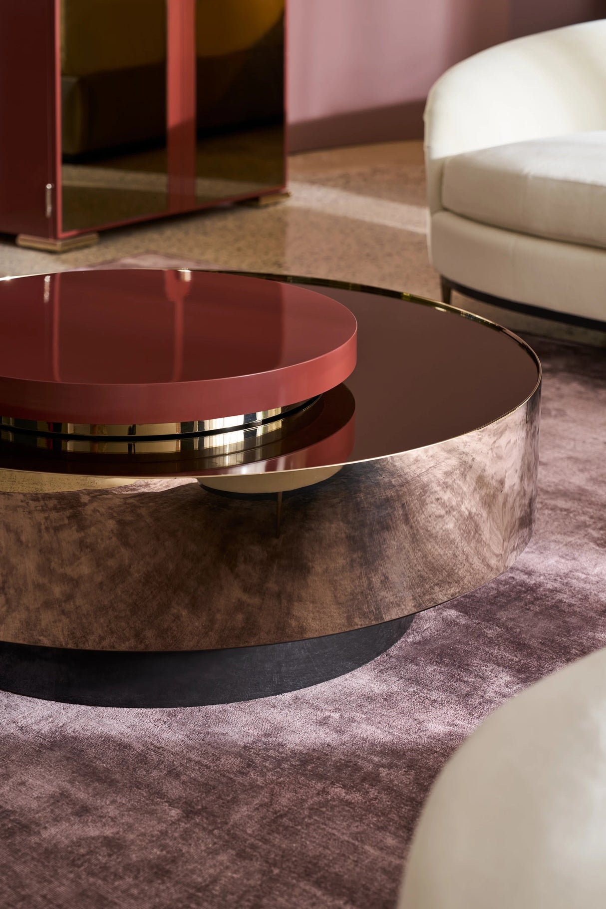 Radius Cocktail Table Smoked Bronze Mirror Top | Caracole Classic