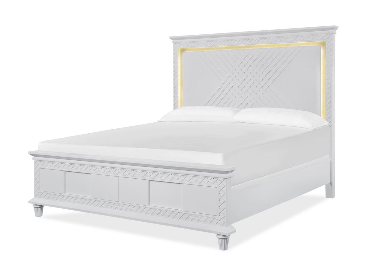 Rebecca Bed by Cosmos Furniture in white and gold, featuring illuminated headboard.