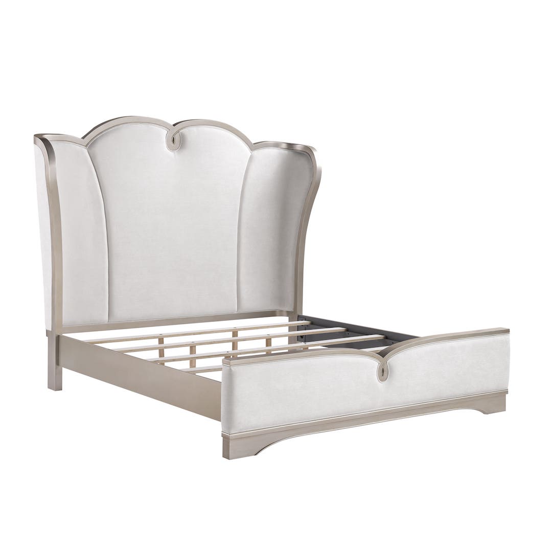 Rose Bed by Cosmos Furniture in champagne finish with wingback headboard. Includes Queen/King bed (HB/FB/rails)