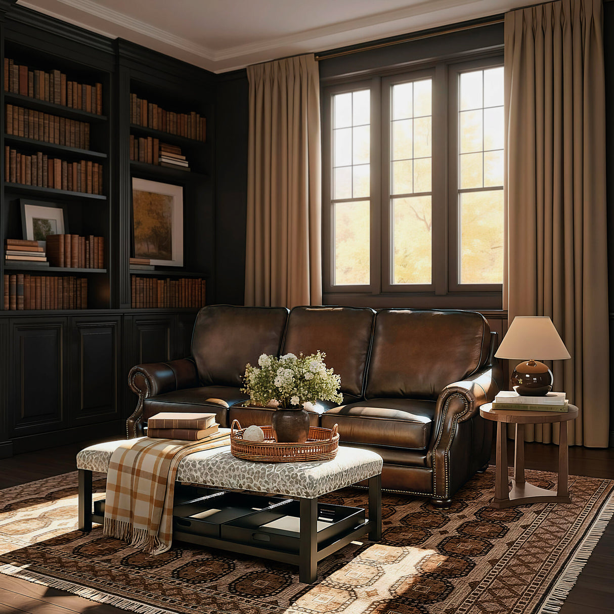 Sofá fijo de cuero Montgomery en marrón Sedona Chateau – Muebles Hooker