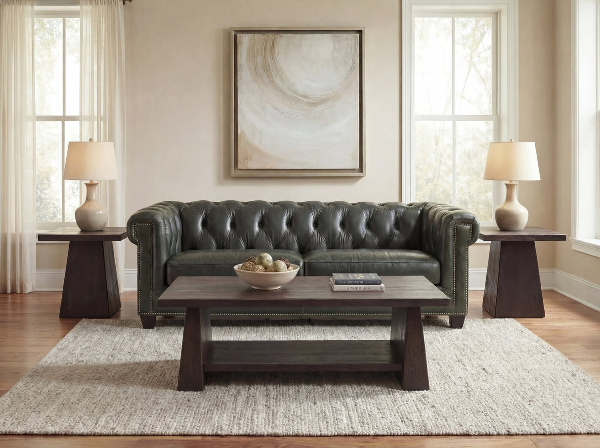 Charleston Tufted Sofa by Hooker Furniture in Sarzana Portal Leather with Pewter Nailhead Trim