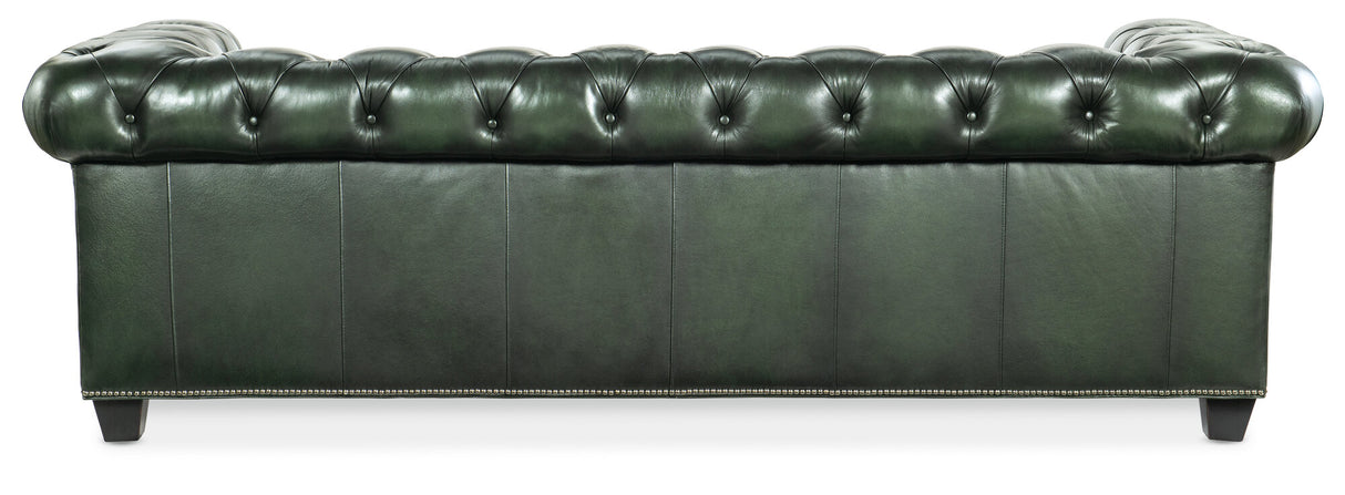 Charleston Tufted Sofa by Hooker Furniture in Sarzana Portal Leather with Pewter Nailhead Trim