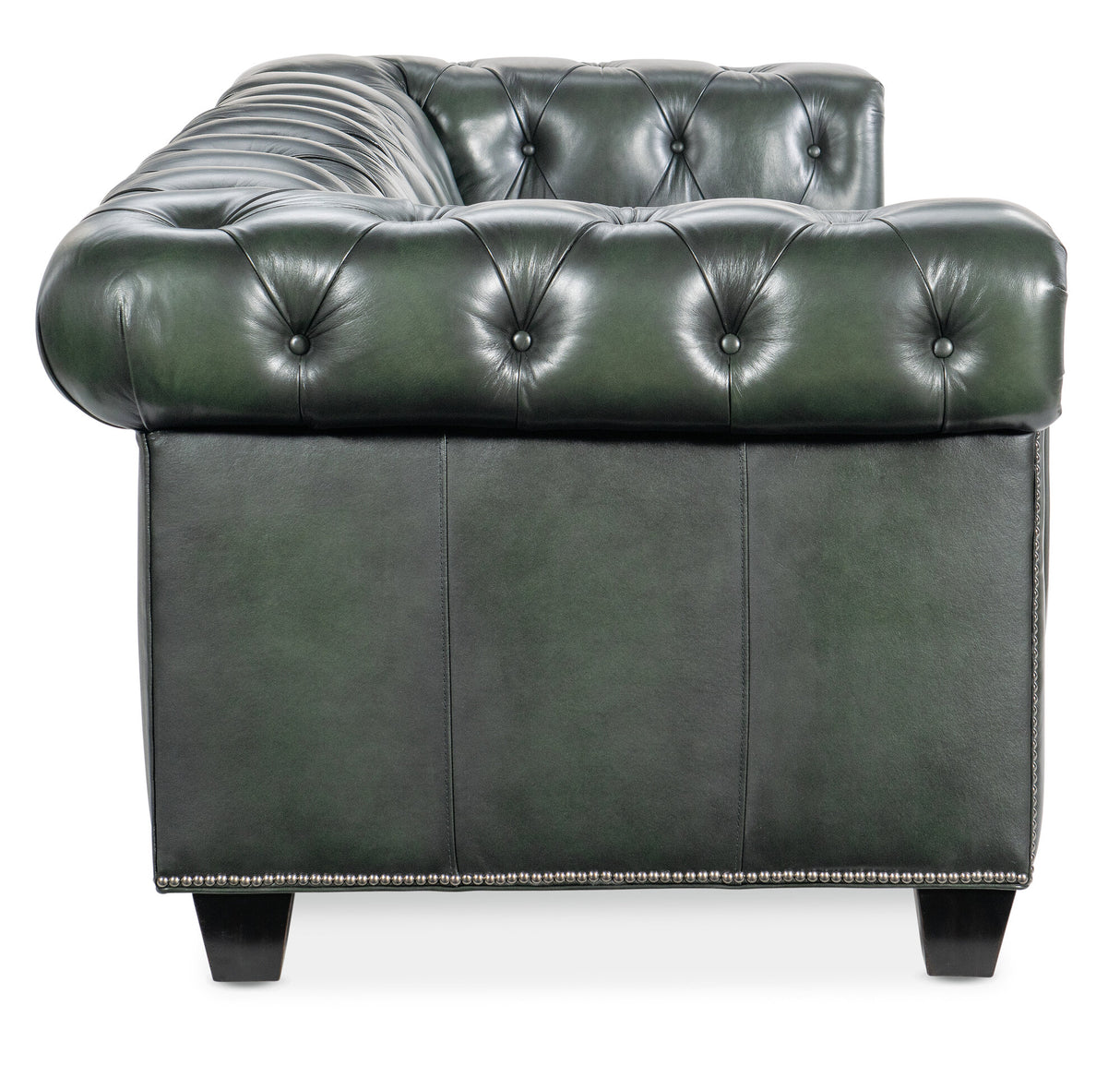 Charleston Tufted Sofa by Hooker Furniture in Sarzana Portal Leather with Pewter Nailhead Trim