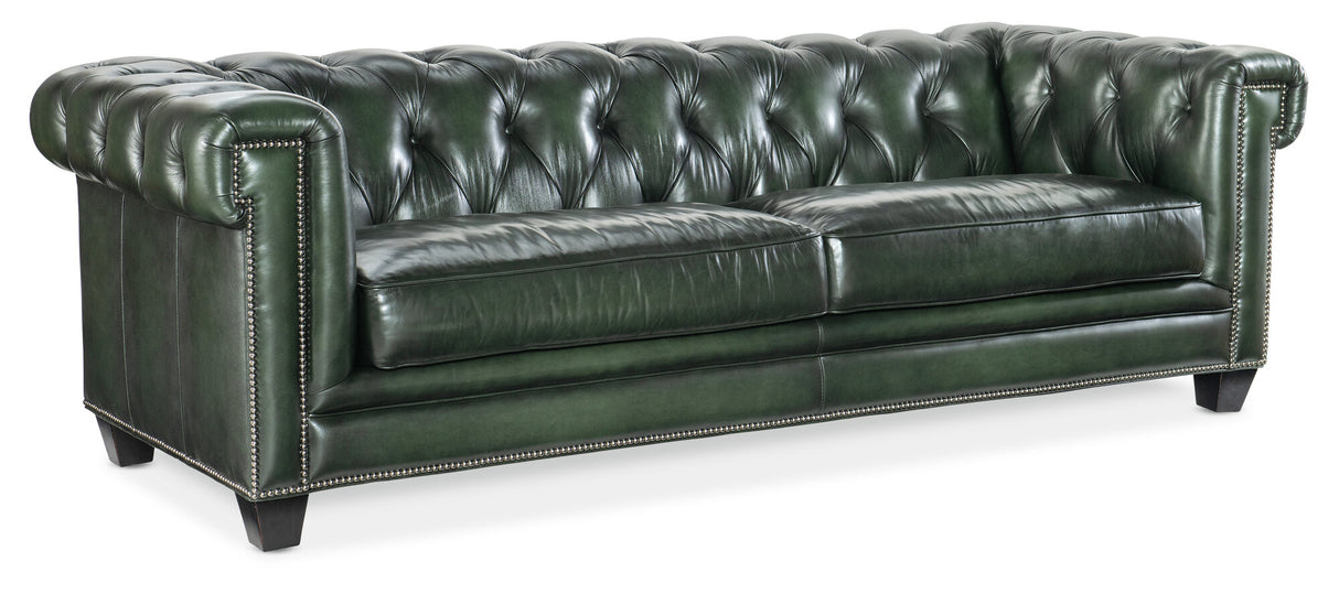 Charleston Tufted Sofa by Hooker Furniture in Sarzana Portal Leather with Pewter Nailhead Trim